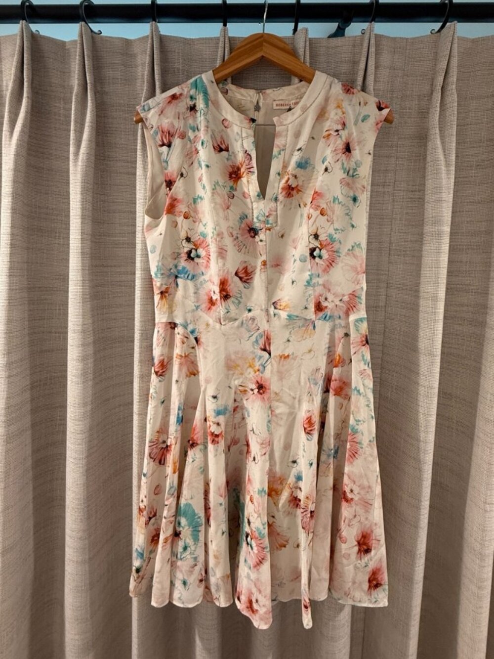 Rebecca Taylor Sakura Watercolor Floral 100% Silk Fit & Flare Dress